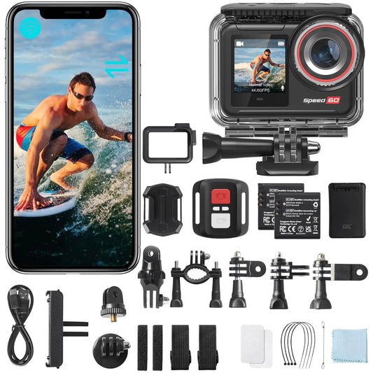 Hiicam Speed 60 – Cámara de Acción 4K 60FPS, 48MP, WiFi y Estuche Impermeable