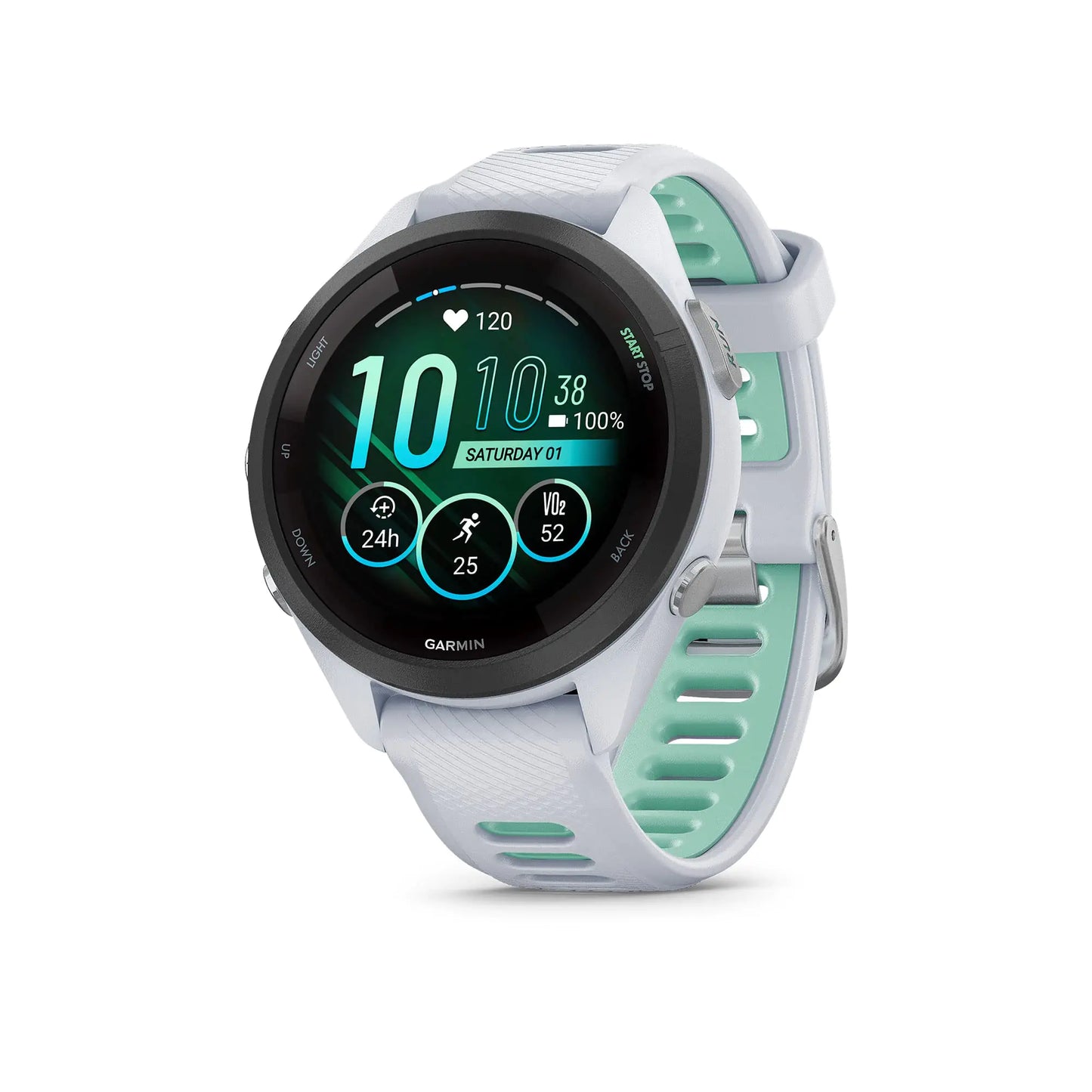 Garmin Forerunner 265S – Smartwatch Running 42mm AMOLED, Whitestone/Neo Tropic